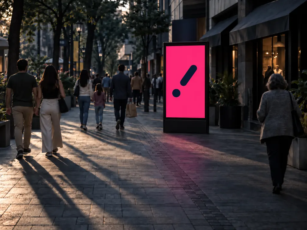 Una calle comercial a última hora de la tarde: el sol bajo alarga las sombras sobre la acera mientras la gente pasea entre las tiendas.